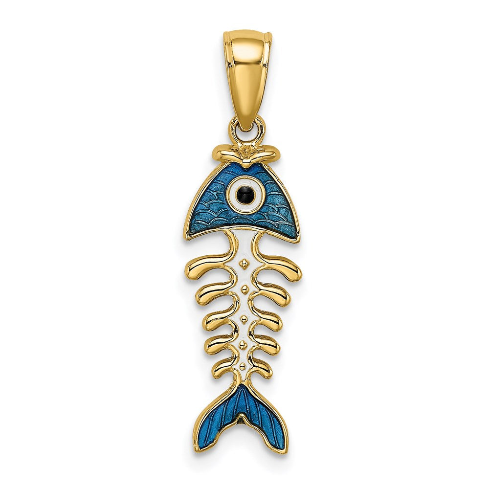 Million Charms 14K Yellow Gold Themed Blue Enamel Fish Bone Charm