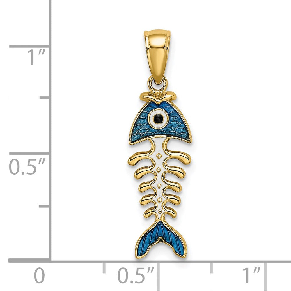 Million Charms 14K Yellow Gold Themed Blue Enamel Fish Bone Charm