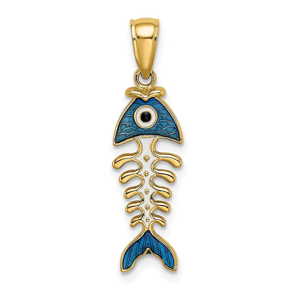 Million Charms 14K Yellow Gold Themed Blue Enamel Fish Bone Charm