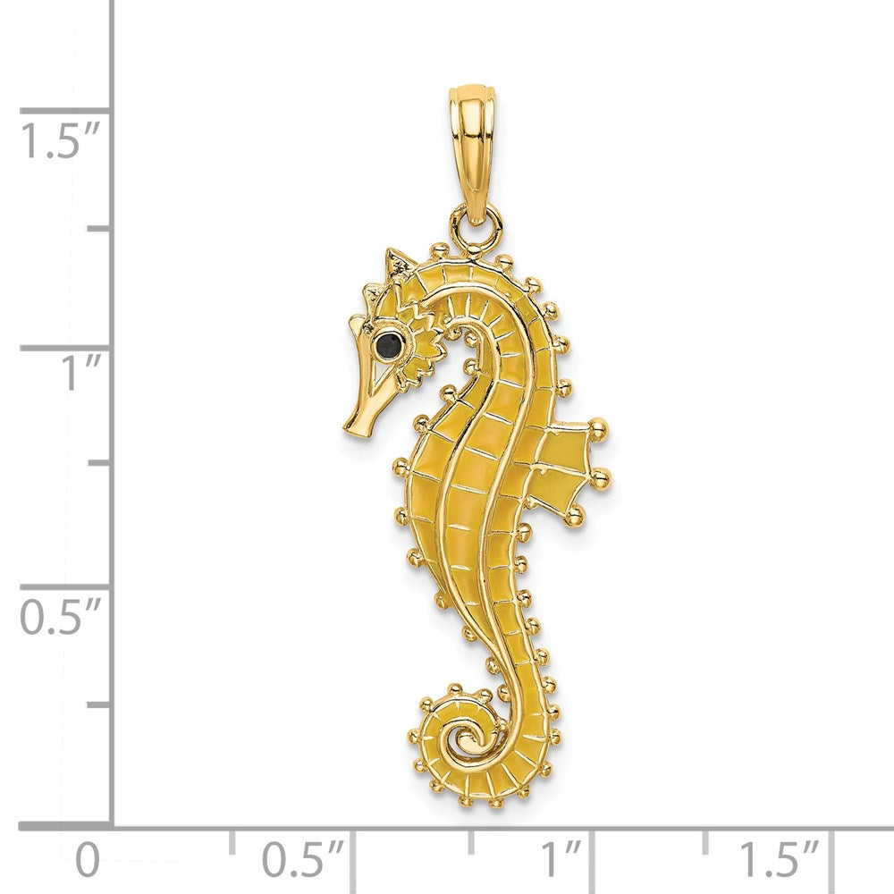 Million Charms 14K Yellow Gold Themed 3-D Enamel Nautical Seahorse Charm