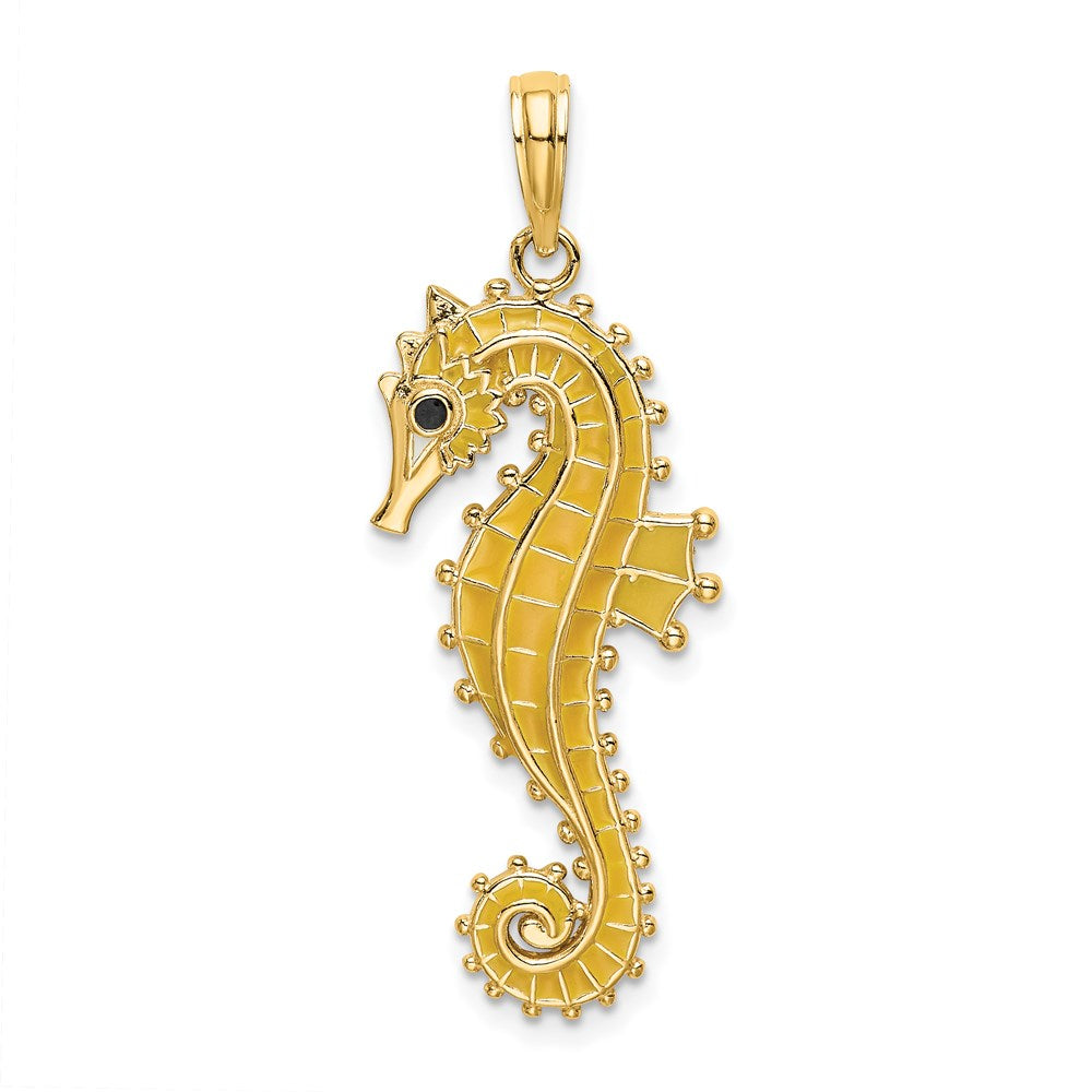 Million Charms 14K Yellow Gold Themed 3-D Enamel Nautical Seahorse Charm