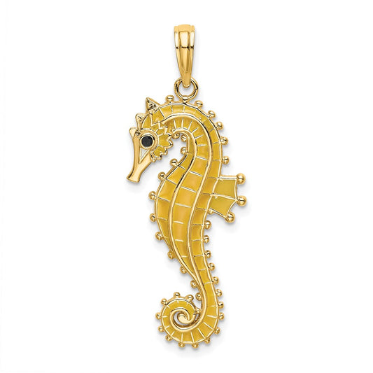 Million Charms 14K Yellow Gold Themed 3-D Enamel Nautical Seahorse Charm