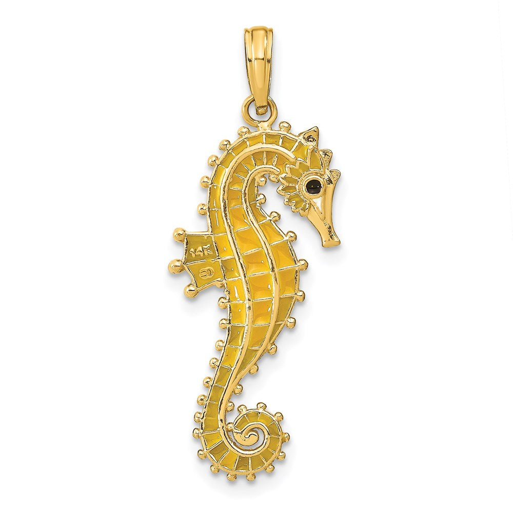 Million Charms 14K Yellow Gold Themed 3-D With Yellow Enamel Nautical Seahorse Charm