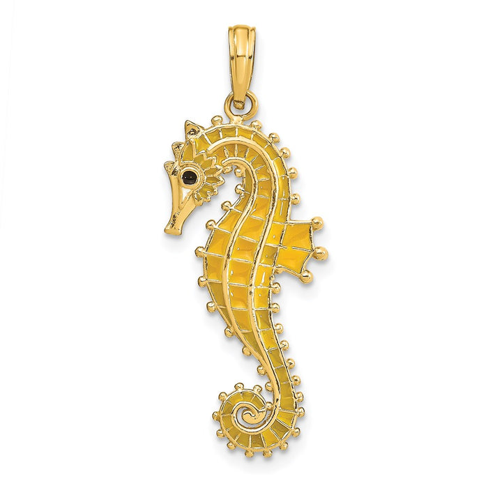 Million Charms 14K Yellow Gold Themed 3-D With Yellow Enamel Nautical Seahorse Charm
