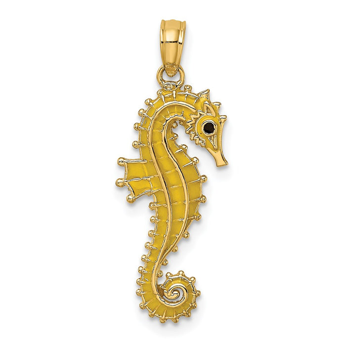 Million Charms 14K Yellow Gold Themed 3-D Enamel Nautical Seahorse Charm