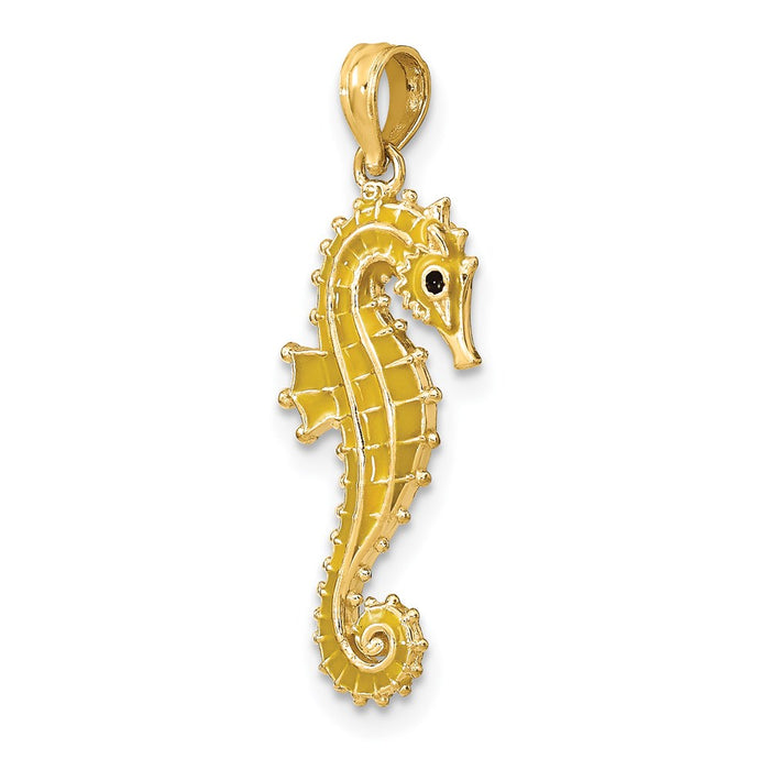 Million Charms 14K Yellow Gold Themed 3-D Enamel Nautical Seahorse Charm