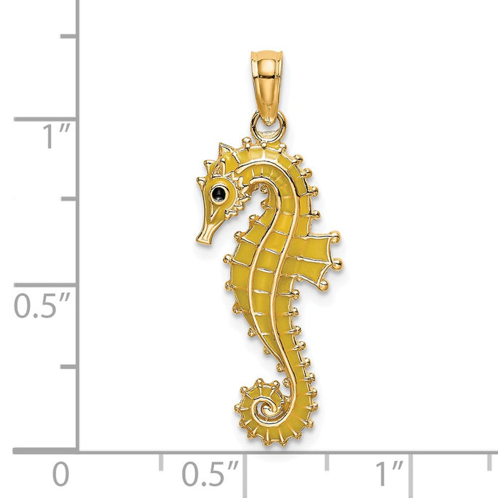 Million Charms 14K Yellow Gold Themed 3-D Enamel Nautical Seahorse Charm