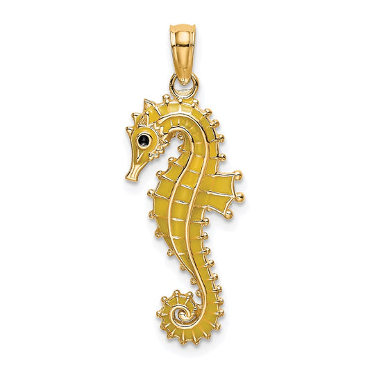 Million Charms 14K Yellow Gold Themed 3-D Enamel Nautical Seahorse Charm