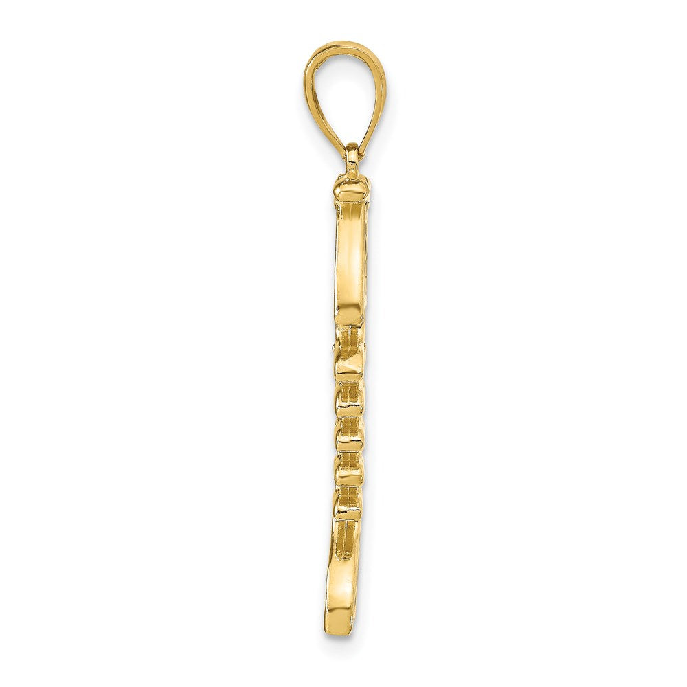 Million Charms 14K Yellow Gold Themed Blue Enamel Fish Bone Pendant
