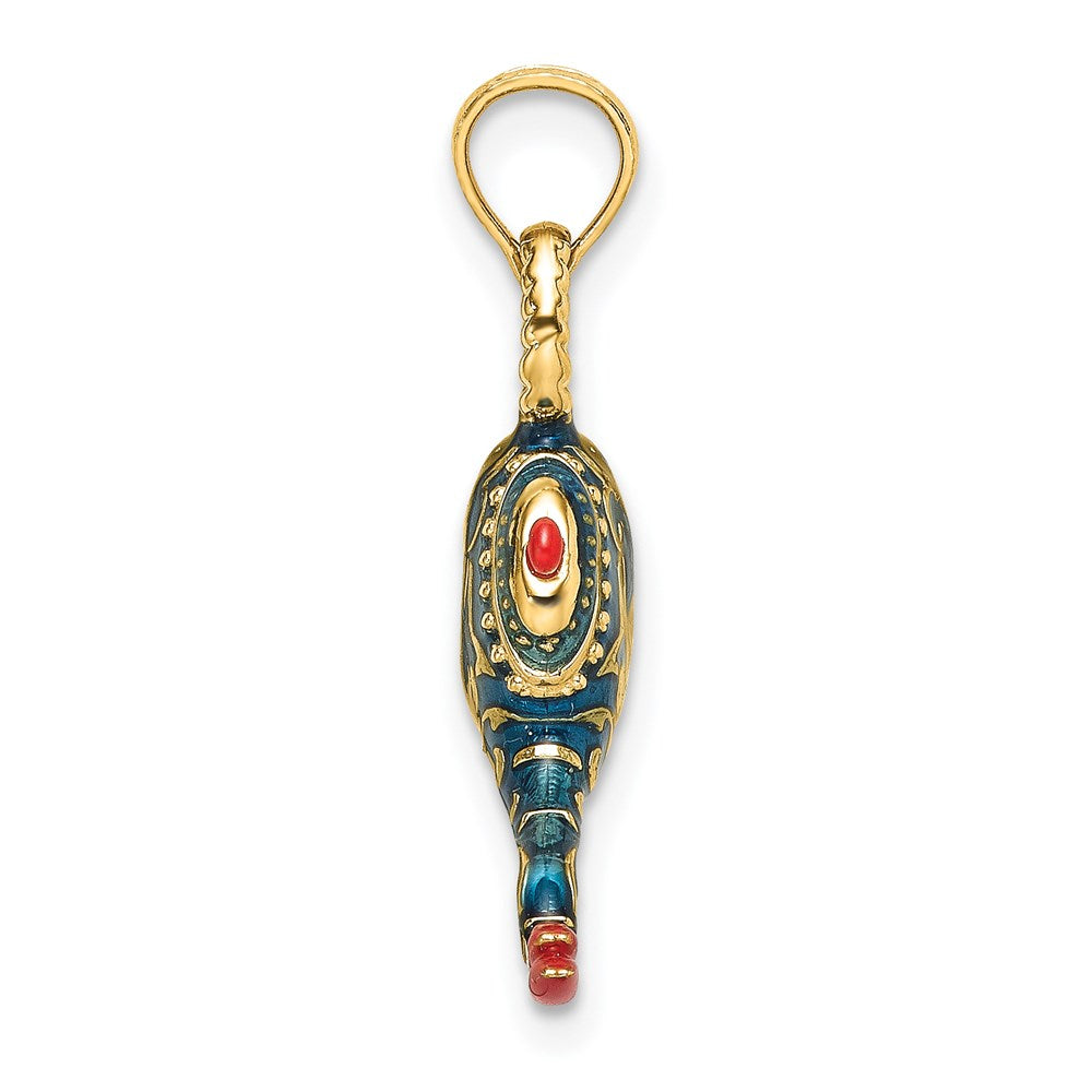 Million Charms 14K Yellow Gold Themed With Enamel 3-D Textured Blue Genie Lamp Charm