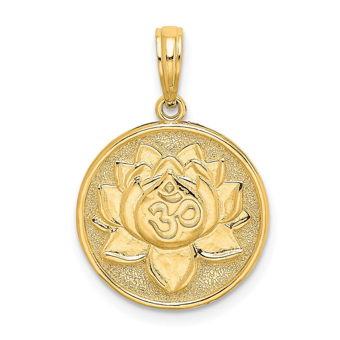 Million Charms 14K Yellow Gold Themed 3-D Enameled Ohm & Lotcus Flower Reversible Charm