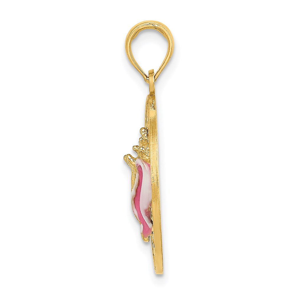 Million Charms 14K Yellow Gold Themed Enamel Conch Shell With Key West Round Frame Charm