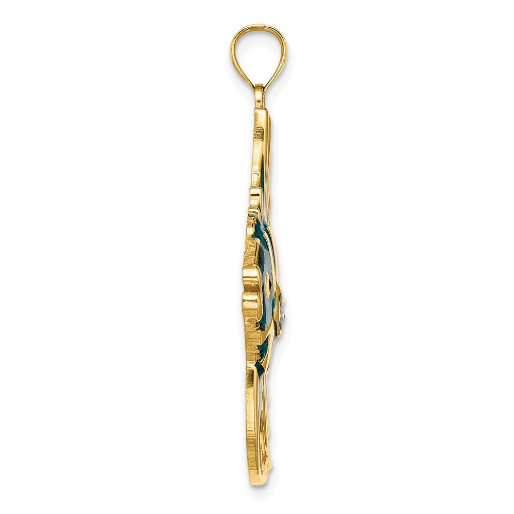 Million Charms 14K Yellow Gold Themed With Blue Enamel Angelfish Charm