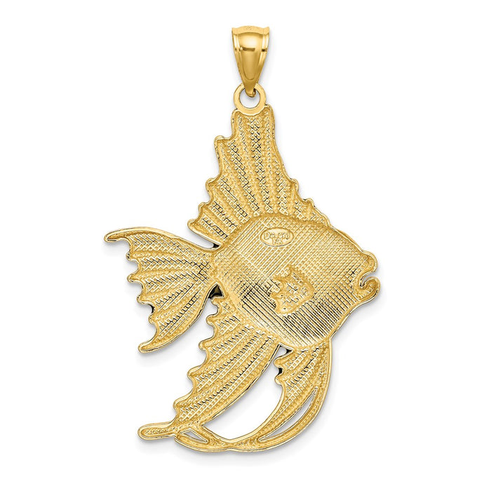 Million Charms 14K Yellow Gold Themed With Blue Enamel Angelfish Charm