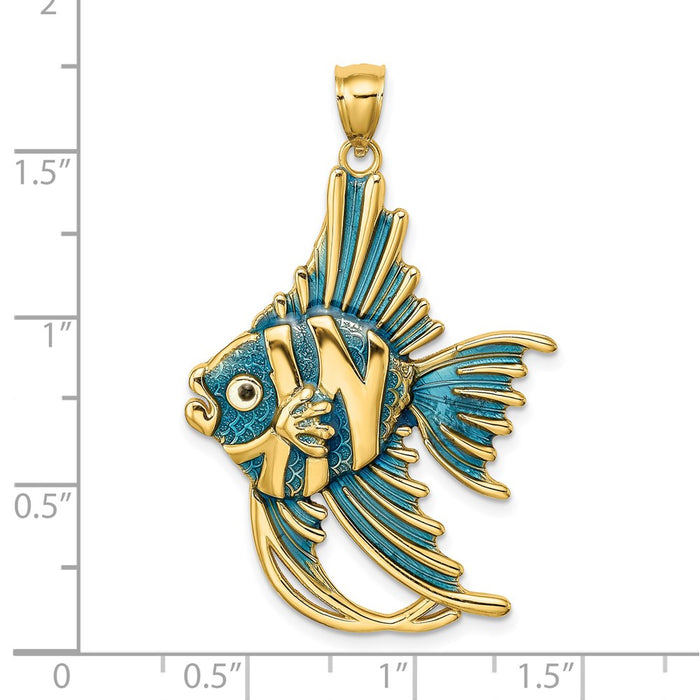 Million Charms 14K Yellow Gold Themed With Blue Enamel Angelfish Charm