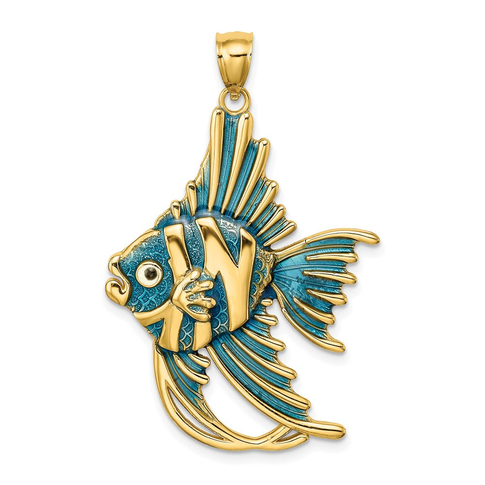 Million Charms 14K Yellow Gold Themed With Blue Enamel Angelfish Charm