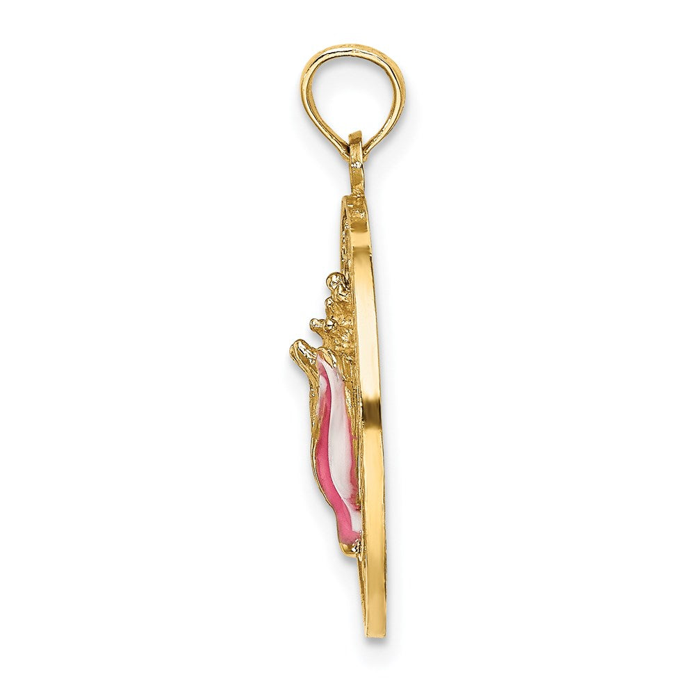 Million Charms 14K Yellow Gold Themed Turks & Caicos Round Frame With Enamel Conch Shell Charm