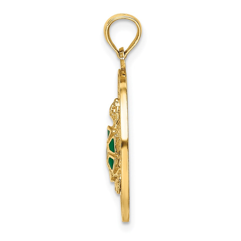 Million Charms 14K Yellow Gold Themed Turks & Caicos On Round Frame With Enamel Turtle Charm