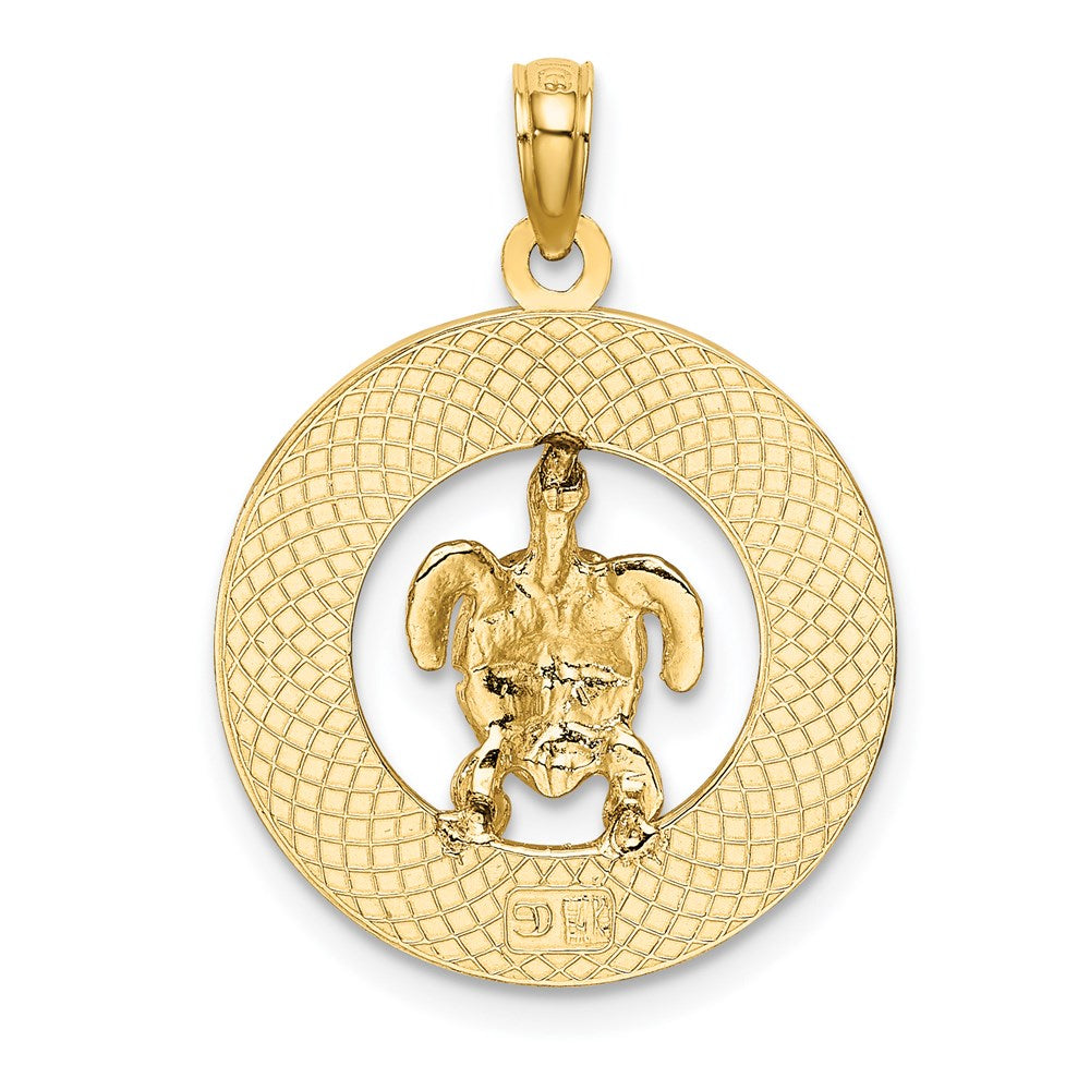 Million Charms 14K Yellow Gold Themed Turks & Caicos On Round Frame With Enamel Turtle Charm