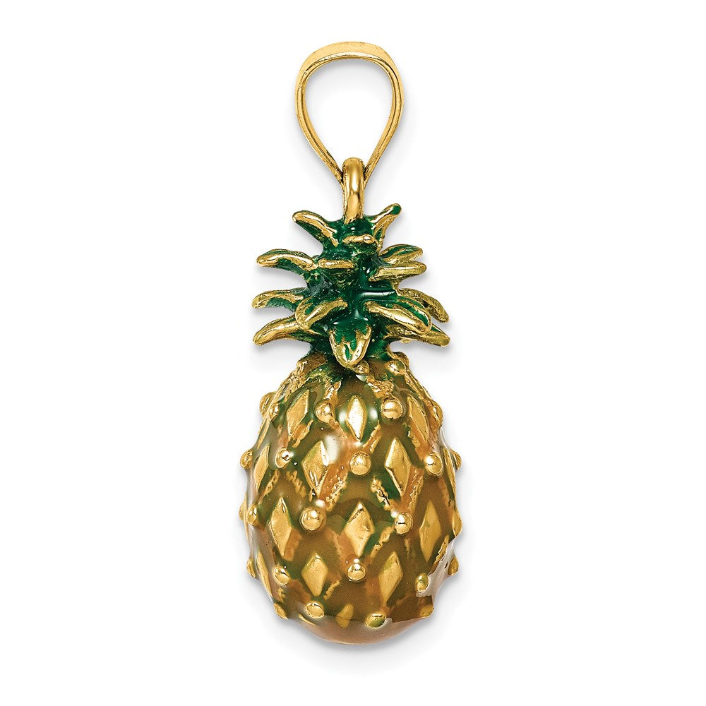 Million Charms 14K Yellow Gold Themed Enamel & Polished 3-D Pineapple Charm