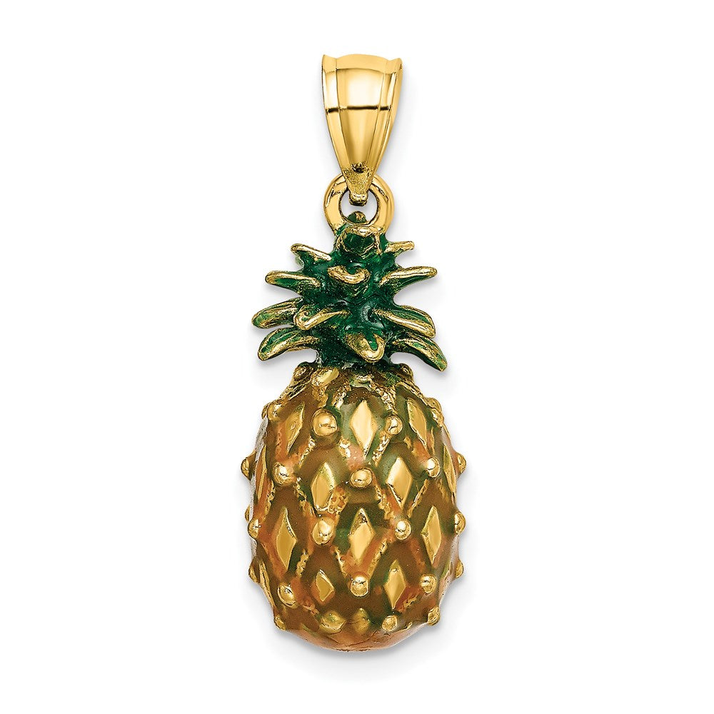 Million Charms 14K Yellow Gold Themed Enamel & Polished 3-D Pineapple Charm