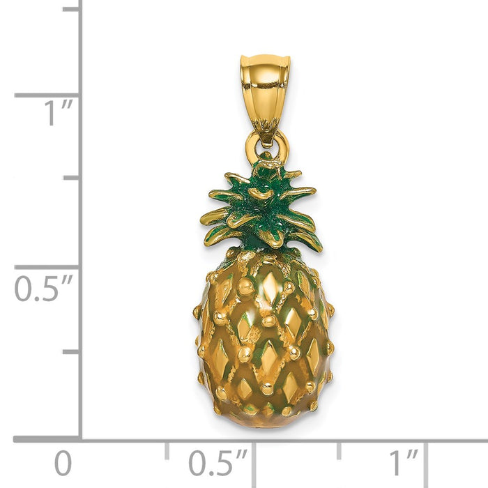 Million Charms 14K Yellow Gold Themed Enamel & Polished 3-D Pineapple Charm
