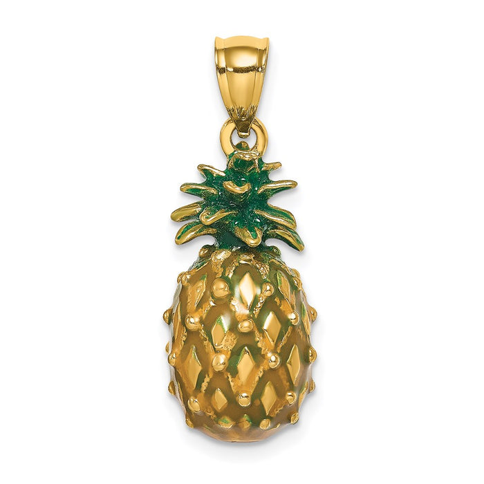 Million Charms 14K Yellow Gold Themed Enamel & Polished 3-D Pineapple Charm