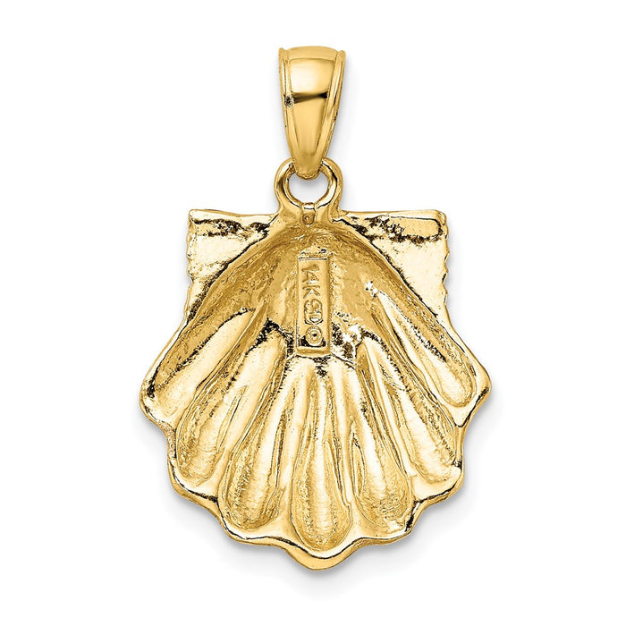 Million Charms 14K Yellow Gold Themed 2-D Pink Enamel Scallop Shell Charm