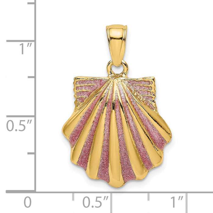 Million Charms 14K Yellow Gold Themed 2-D Pink Enamel Scallop Shell Charm