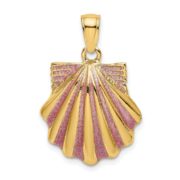 Million Charms 14K Yellow Gold Themed 2-D Pink Enamel Scallop Shell Charm