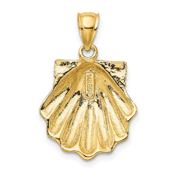 Million Charms 14K Yellow Gold Themed 2-D Blue Enamel Scallop Shell Charm