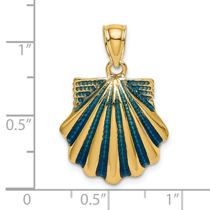 Million Charms 14K Yellow Gold Themed 2-D Blue Enamel Scallop Shell Charm