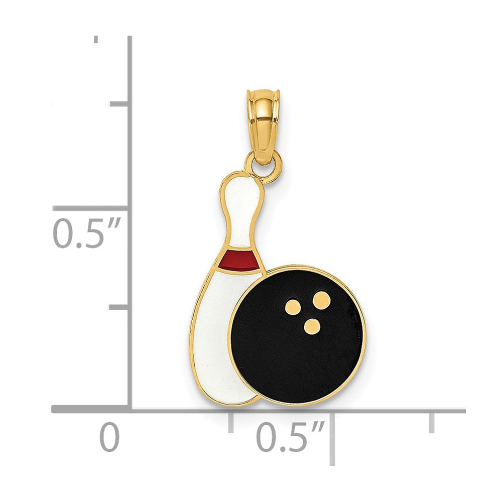 Million Charms 14K Yellow Gold Themed Enamel Bowling Ball & Pin Charm