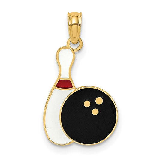 Million Charms 14K Yellow Gold Themed Enamel Bowling Ball & Pin Charm