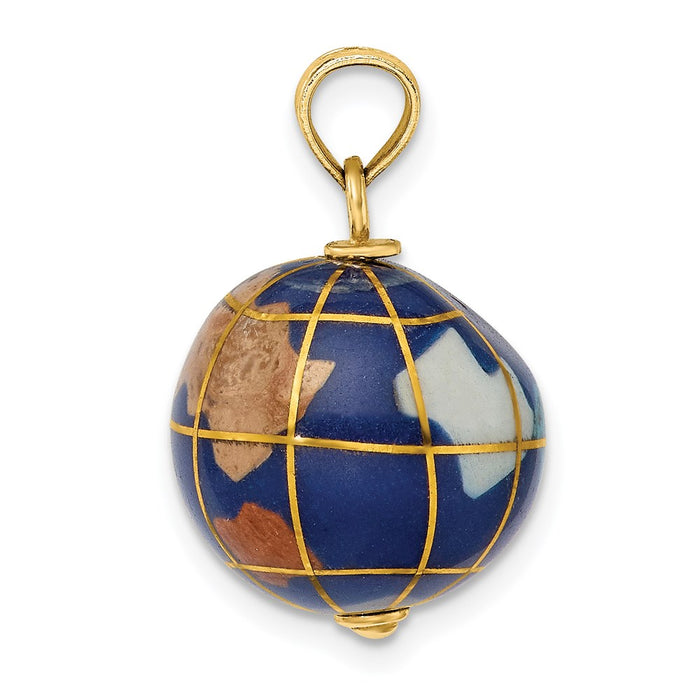 Million Charms 14K Yellow Gold Themed 3-D Enamel World Globe Charm