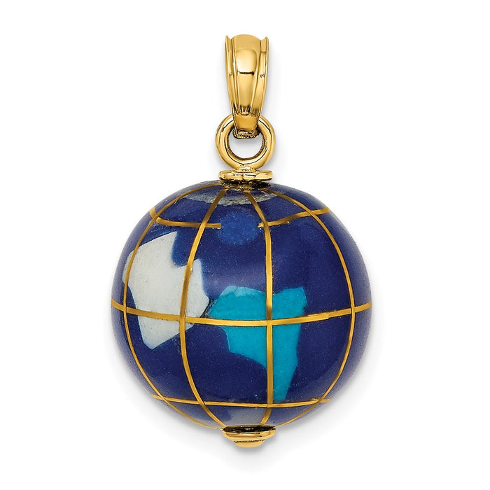 Million Charms 14K Yellow Gold Themed 3-D Enamel World Globe Charm