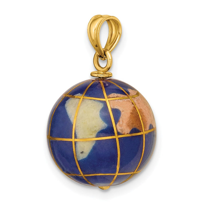 Million Charms 14K Yellow Gold Themed 3-D Enamel World Globe Charm