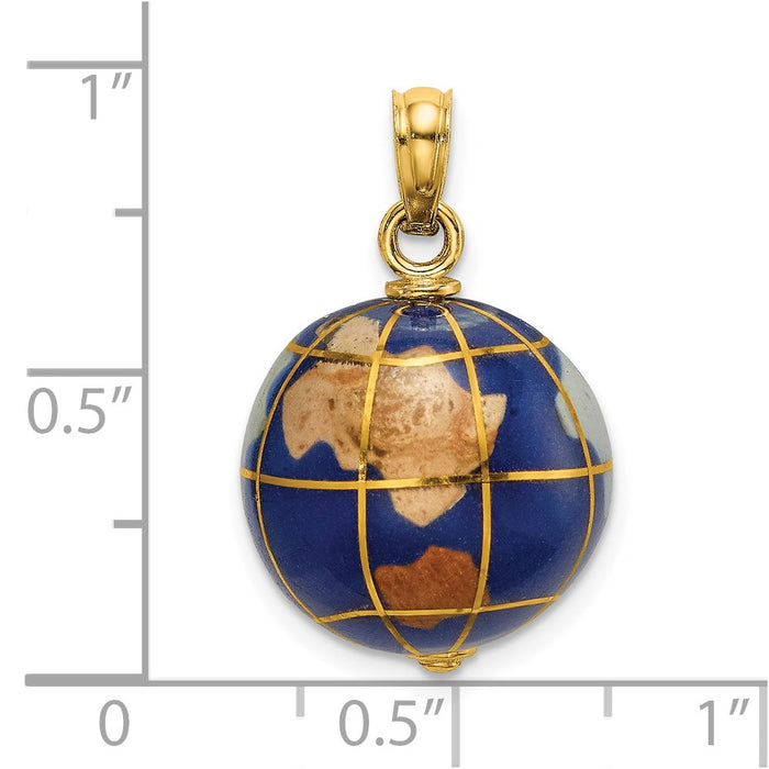 Million Charms 14K Yellow Gold Themed 3-D Enamel World Globe Charm