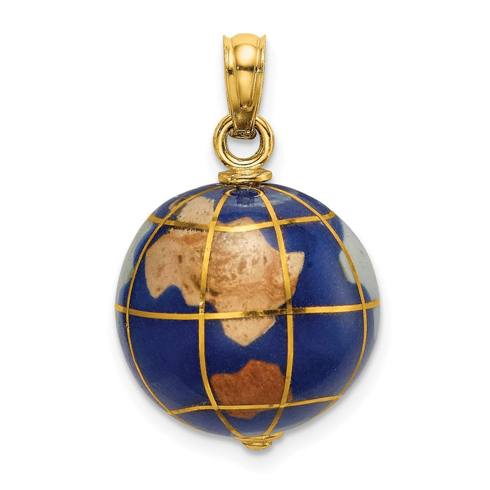 Million Charms 14K Yellow Gold Themed 3-D Enamel World Globe Charm