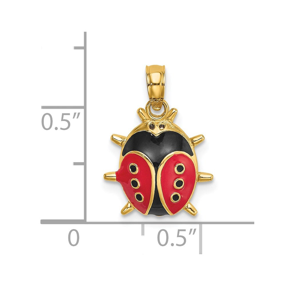 Million Charms 14K Yellow Gold Themed 3-D Enamel Ladybug Charm
