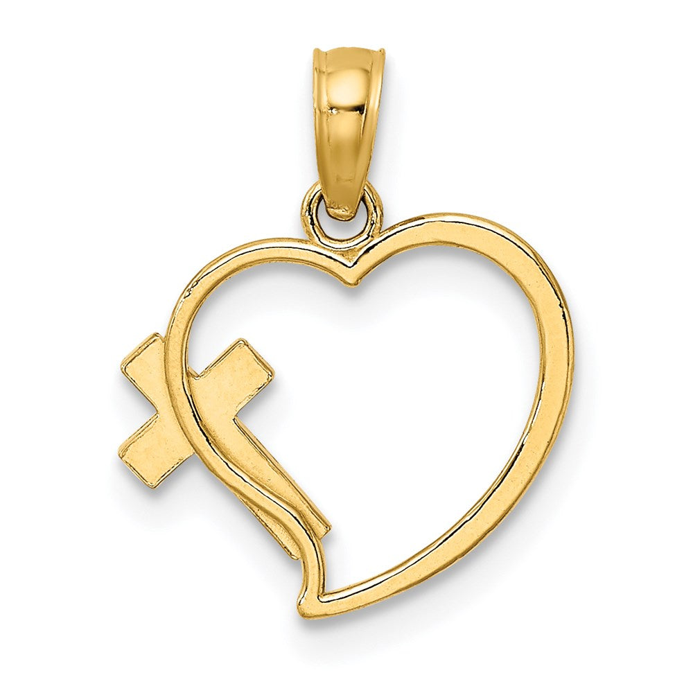 Million Charms 14K Yellow Gold Themed Enamel Relgious Cross & Heart Charm