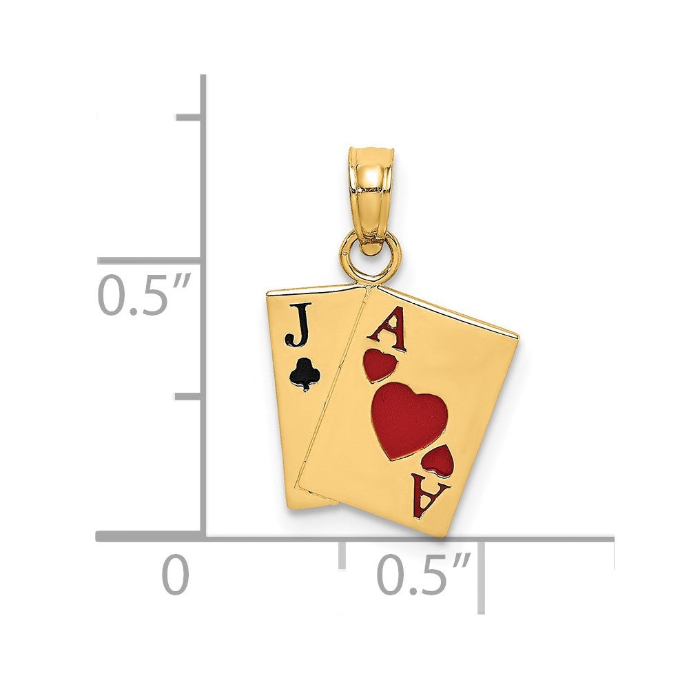 Million Charms 14K Yellow Gold Themed Enamel Jack Of Clubs & Ace Of Hearts Cards Charm
