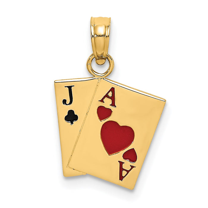 Million Charms 14K Yellow Gold Themed Enamel Jack Of Clubs & Ace Of Hearts Cards Charm