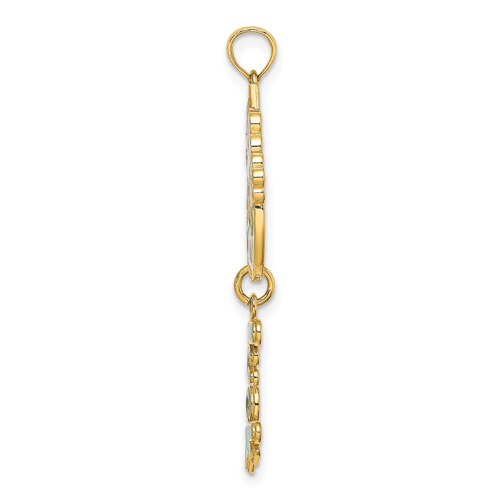 Million Charms 14K Yellow Gold Themed Enameled Horseshoe With Luck & Flowers Charm