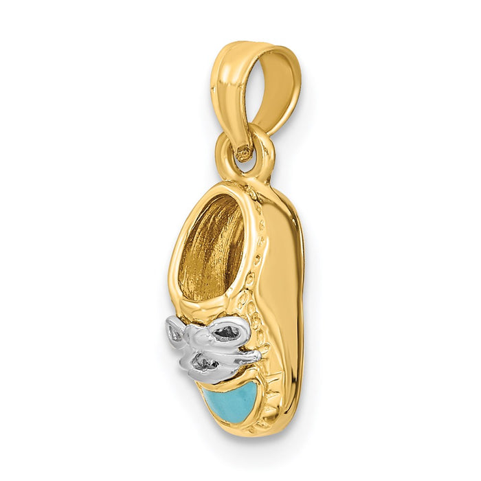 Million Charms 14K Yellow Gold Themed 3-D Light Blue Enamel Baby Shoe Charm