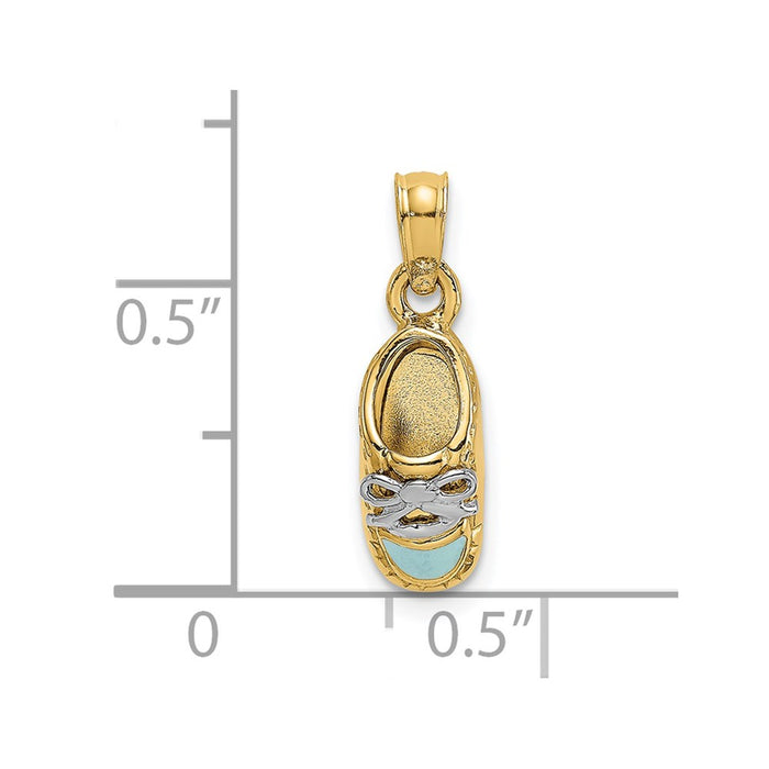 Million Charms 14K Yellow Gold Themed 3-D Light Blue Enamel Baby Shoe Charm