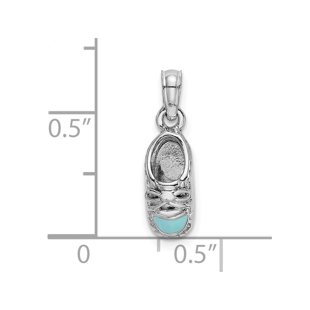 Million Charms 14K White Gold Themed 3-D Light Blue Enamel Baby Shoe Charm