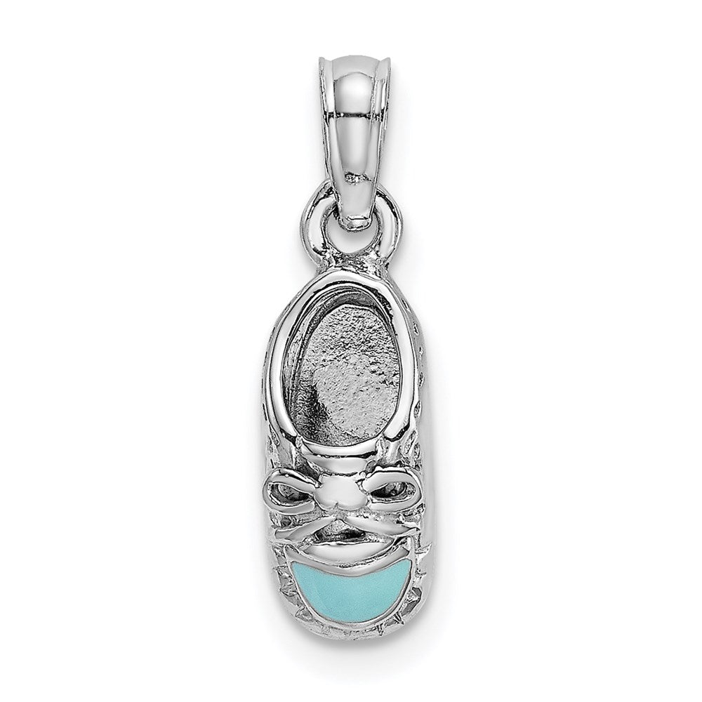 Million Charms 14K White Gold Themed 3-D Light Blue Enamel Baby Shoe Charm