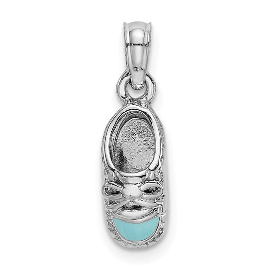 Million Charms 14K White Gold Themed 3-D Light Blue Enamel Baby Shoe Charm