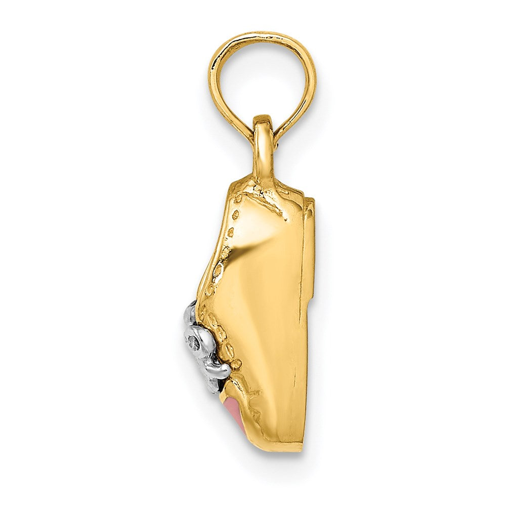 Million Charms 14K Yellow Gold Themed 3-D Pink Enamel Baby Shoe Charm